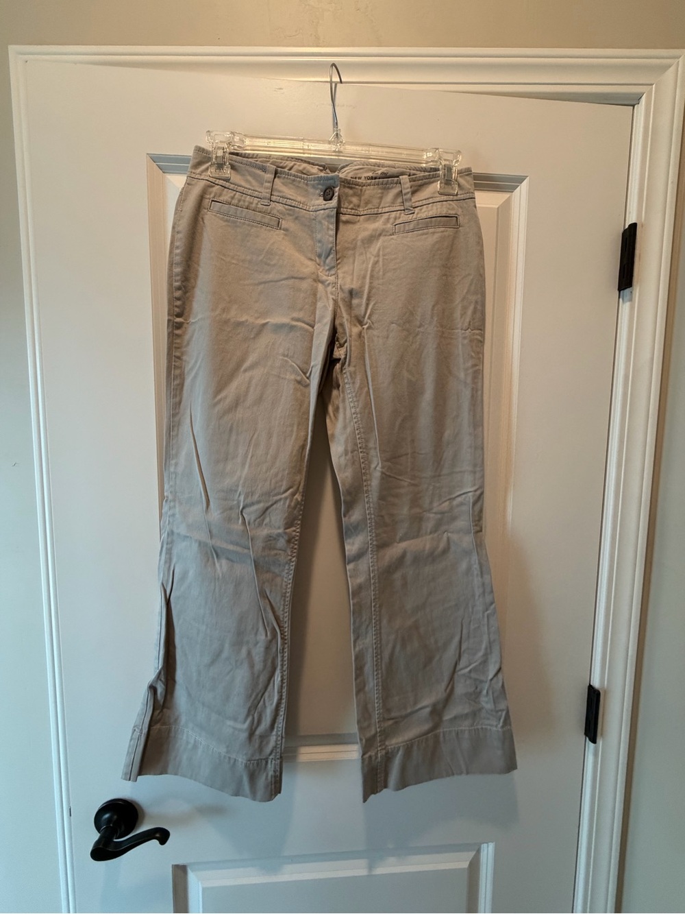 New York & Company Beige Wide-Leg Split-Hem Pants